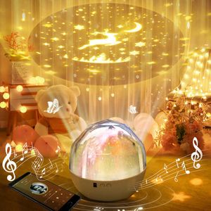 Music Projector Night Light With BT Speaker Chargeable Universe Starry Sky Rotate LED Lamp Colorful Rotate Star Kids Baby Gift