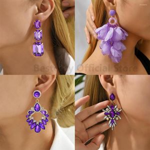 Dangle Earrings Purple Collection Fashion Crystal Drop For Women Designer Luxury Trendy Heart Petals Round Pendant Party Jewelry