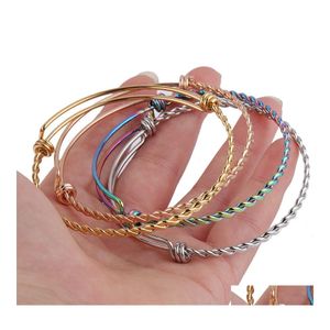 Charm Bracelets Diy Stainless Steel Expandable Adjustable Bangle For Women Men 55Mm 60Mm 65Mm Size Twisted Wire Knot Bracelet Jewelr Ot381