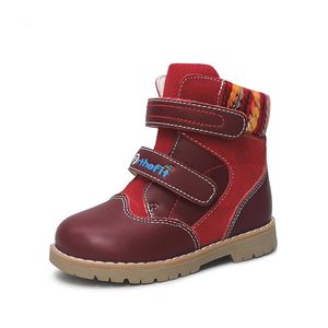 Sneakers Buty dla dzieci Ortopeda Moda Zima Śnieżna Futro Czarna czerwona płaska pięta Skórzana skórzana buty dla chłopców Dziewczyny 230202
