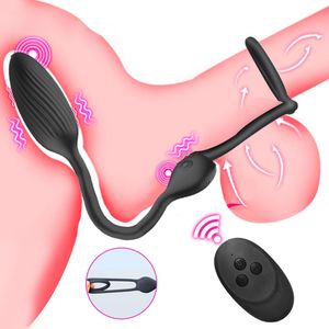 Giocattoli anali Vibratore anale per uomini Anello di eiaculazione ritardata maschile Buttplug Stimolatore della prostata wireless Massaggiatore Anelli del cazzo Giocattolo del sesso per coppie 230202