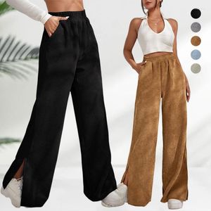 Calça feminina feminino Cantura elástica da cintura larga pernas largas calças divididas