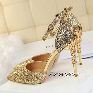 Sukienka buty kobiety niskie obcasy Sandały 7,5 cm 9,5 cm Wysokie Sandles Wedding Party Bridal Event Pasek kostki sztylet glitter złoto