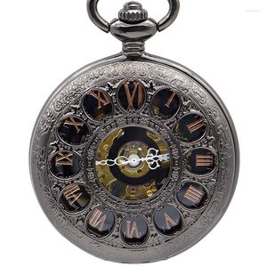 Pocket Watches Vintage Antiuqe Fashion Mens 12 Hole Hollow Rose Gold Siffer Display Mechanical Analog Casual FOB Watch