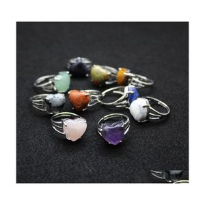 Solitärring Naturstein Herzringe Tigerauge Türkis Lapis rosa Quarz Amethyst Opal Kristall Finger für Frauen Schmuck 1947 Dh0Pl