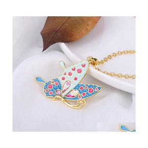 H￤nge halsband Colorf Butterfly Necklace Emamel Dog Cat Animal Pendants for Women Girl Child Jewelry Gift Long Chain Drop Delivery Dh6xi