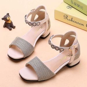 Girls Sandals Summer New Korean Style Children Versatile Rhinestone Beautiful Princess Party Wedding Shoes Low Heels Shine