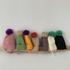 Hår tillbehör söt pom baby stickad hatt höst vinter varm mössa virkning mjuk pompom spädbarn småbarn mössa barn stickad motorhuv