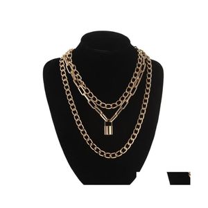 Chokers Layered Chain Choker Necklaces Neck Chains Lock Pendant Jewelry for Women Punk Padlock Goth Grunge Aesthetic Accessories Dro Dh1xn