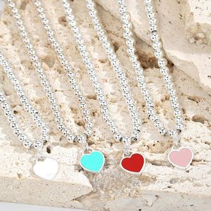 Pendant Necklaces Enamel Heart Necklace Ball Chain Necklaces Sterling Silver 925 Classic High Quality Women Wedding Accessories Gift G230202