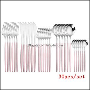 Учетные наборы посуды Pink Sier Sutlery Set 6pcs/30pcs Main Knife Fork Spoon Western Stainelable Steel Sierware доставка Домашний сад KI DHG6T