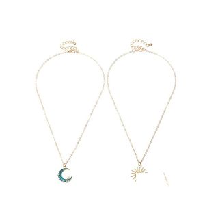 Pendant Necklaces Retro Punk Creative Sun Moon Pearl Double Layer Necklace Neutral College Wind Hip Hop Rock Style Party Couple Luck Dhyid