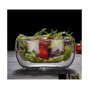 Ciotole Insalatiera in vetro a doppia parete Frutta Riso Contenitore per la conservazione del pranzo Bento Box Stoviglie in borosilicato alto Consegna a goccia Ho Dhtvy