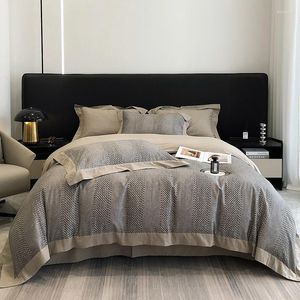 Bedding Sets 2023 Four-piece Fashion Cotton Double Household Bed Sheet Quilt Cover Splicing Design Dark Gray Color