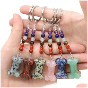 Keychains Lanyards Colorf Carving Engraved Bone Key Rings 7 Colors Chakra Beads Chains Stone Charms Healing Crystal Keyrin Dhgarden Dhzks