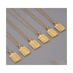 Pendant Necklaces Rec Initial Letter Charm For Mens Womens 18K Gold Plated Stainless Steel Capital Letters Necklace Rolo Chain 1803 Dhw7M