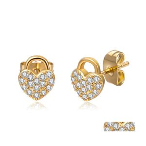 Stud Charming Men Women Earrings Gold Plated Micro Setting Bling Cz Heart Studs Nice Gift For Friend 3732 Q2 Drop Delivery Jewelry Dhopr