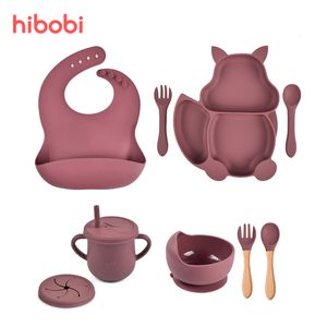Cups Dishes Utensils 468 PCS Baby Soft Silicone Sucker Bowl Plate Cup Bibs Spoon Fork Sets Nonslip Tableware Childrens Feeding BPA Free 230202