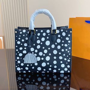 34cm Women Totes Bags Designer Luxury Shoulder Handbags Polka Dot Beach Shop Bag Pumpkin Tote Bags Canvas Genuine Leather Lady Purse Large Capacity Two Long Straps