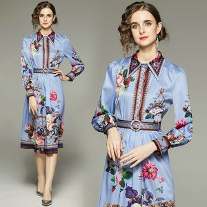 Womens Boutiqe Dress Long Sleeve Palace Printed Dress 2023 Spring Autumn Dress High-end Retro Lady Dresses OL Runway Dresses