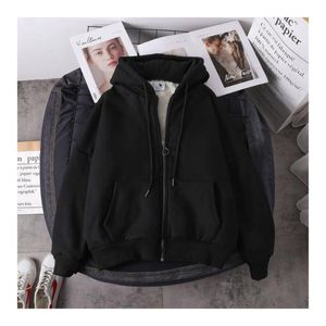 Women's Hoodies & Sweatshirts Faux Sheep Wool Coat Oversized Hoodie Trend Ins Hooded Zip Warm Winter Woman Clothes Chic SweaterW