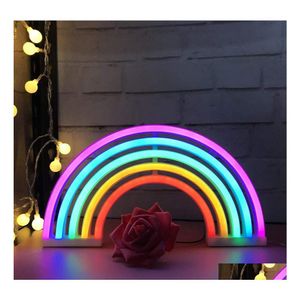 LED Neon Sign Cute Rainbow Light/Lamp f￶r sovsalar Lampor V￤ggflickor Sovrum Jul Drop Delivery Lights Lighting Holiday Dhtqt