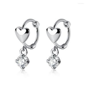 Hoop Earrings Real 925 Sterling Silver Small Heart Huggie CZ Zircon Pendant Charm Party Wedding Jewelry Accessories