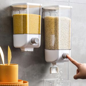 Storage Bottles Wall-Mounted Plastic Press Jars For Bulk Cereals Hermetic Rice Grain Dispenser Box Food Container Kitchen Organizer