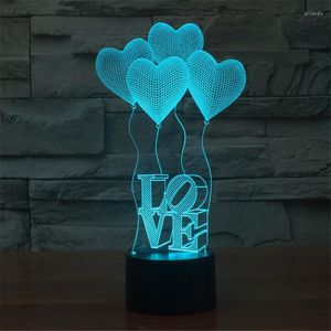 Gece Işıkları 3D Aşk Balon Işık 7 Renk Değiştir Sanat Heykeli USB Powered Gece Işığı Çocuklar İçin Yumuşak Glow ile Kız Arkadaş Anne Hediye