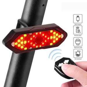 Cykelbelysningar Fjärrkontroll Bicycle LED TAILLJUSS USB RECHAREBLEABLE Turn Signal Lamp Säkerhet VARNING CYKNING Bakre ljus med trompethorn 0202