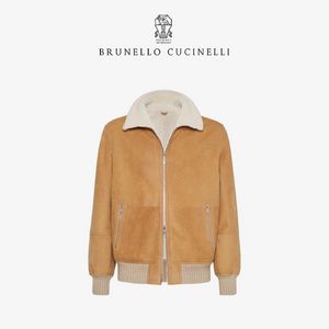 Мужские куртки Brunello осень и зима Cucinelli Lambswool Casmere Coats Хаки Сплошные цветовые лацли