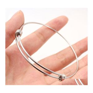 Bangle Stainless Steel Wire Bracelet 50Mm 55Mm 60Mm 65Mm Adjustable Charm Wrist Bracelets Cuff Bangles Expandable Jewelry Making Diy Oteoq