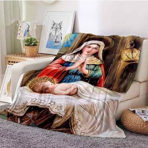 Blankets Virgin Mary Flannel Blanket Fluffy Lightweight Fleece Throw Comfort Soft Warm Baptism Cozy Nursery Bedding Decor Bedroom