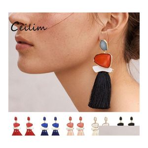 Dangle Chandelier Trendy Long Red Tassel Fringe Drop Earrings With Crystal Stone Statement Jewelry 6 Colors Charm For Women Access Otdzm