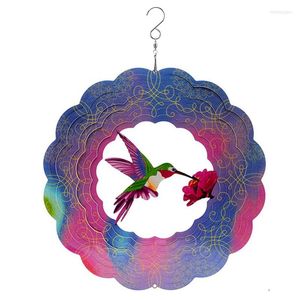 Dekorativa figurer Roterande vindspinn 3D Bird Chimes rostfritt stål hängande skulpturer Garden Spiral Chime