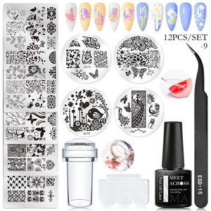 Nail Art Kits Templates Stamping Plate Sets Design Flower Animal Glass Temperature Lace Stamp Plates Image With Scraper
