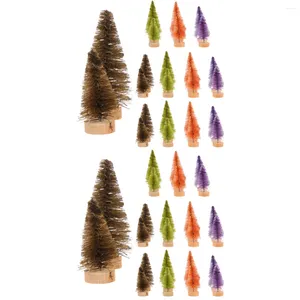 Christmas Decorations Trees Tree Desktop Miniature Withsmall Ornaments Lights Decorative Party Bottle Brush Wood Base