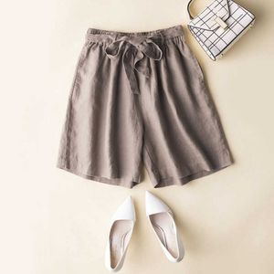 Kvinnors shorts kvinnor sommar mode koreansk stil ren linne brett ben kontor lady fasta färg elastisk midja avslappnad harajuku ulzzang y2302