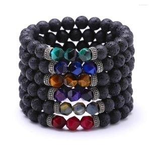 Strand Retro Reiki Healing Energy Black Lava Bracelet Colorful Red Blue Green Stone Real Natural Tiger Eye Bracelets Male