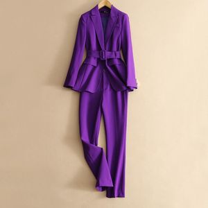 Womens Two Piece Pants Autumn Purple Simple Blazer Work Office Ladies Suit Coat Fashionable Professional and Single 230202