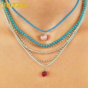 Chains Turquoises Paved Simple Classic Necklace 3mm Blue Stone Charm Tennis Chain Choker For Women Girl Luxury Fashion Jewelry