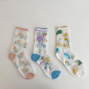 Women Socks Novelty Cartoon Floral Printing Woman Fashion Summer Thin Breattable Long Lolita Kawaii Cute Hollow Out Crew