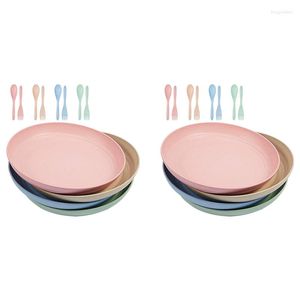 Dinnerware Conjunta 8 PCs Placas de palha de trigo 10in Dinner da família Microondas Segura para crianças Salada adulta Pasta Bifra