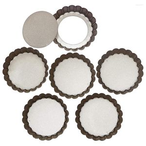 Bakningsverktyg 4 tum mini Tart Pan Set av 6 icke-stick quiche avtagbara bottenburkar