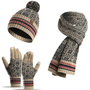 Berretti Autunno e Inverno Uomo Donna Calda sciarpa di lana lavorata a maglia Cappello Guanti Set da tre pezzi