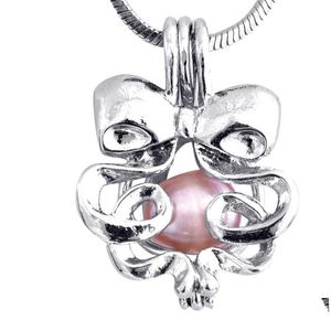 Pendant Necklaces Pearl Bow Plated Sliver Cage Provides Stainless Steel Color 18Kgp Lovely Cute Jewelry Birthday Gift P18 Drop Deliv Dhtqw