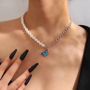 Kedjor Zhixun Pearl Butterfly Chain Halsband Vintage Silver Color Chokers For Women Trendy Fashion Jewerly Accessories