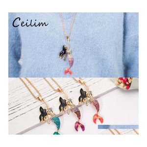 Pendant Necklaces Sweet Girl Mermaid Necklace Mticolor Seamaid Decoration Women Accessories Gold Plating Sweater Chain Fashion Drop Ott8R