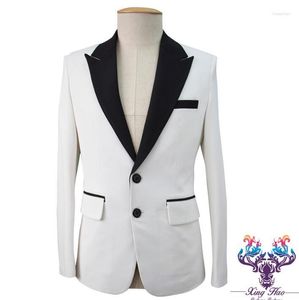 Herrenanzüge Männer Slim Designs Mehrfarbige Nähte Kostüme für Sänger Weißer Blazer Tanzkleidung Jacke Sternstil Kleid Punk