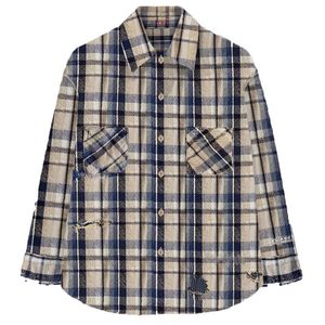 Koszulki mężczyzn Kobiety Plaid Flannel Flannel Casual Retro Long Rleeve Shirt Bawełna z otworami